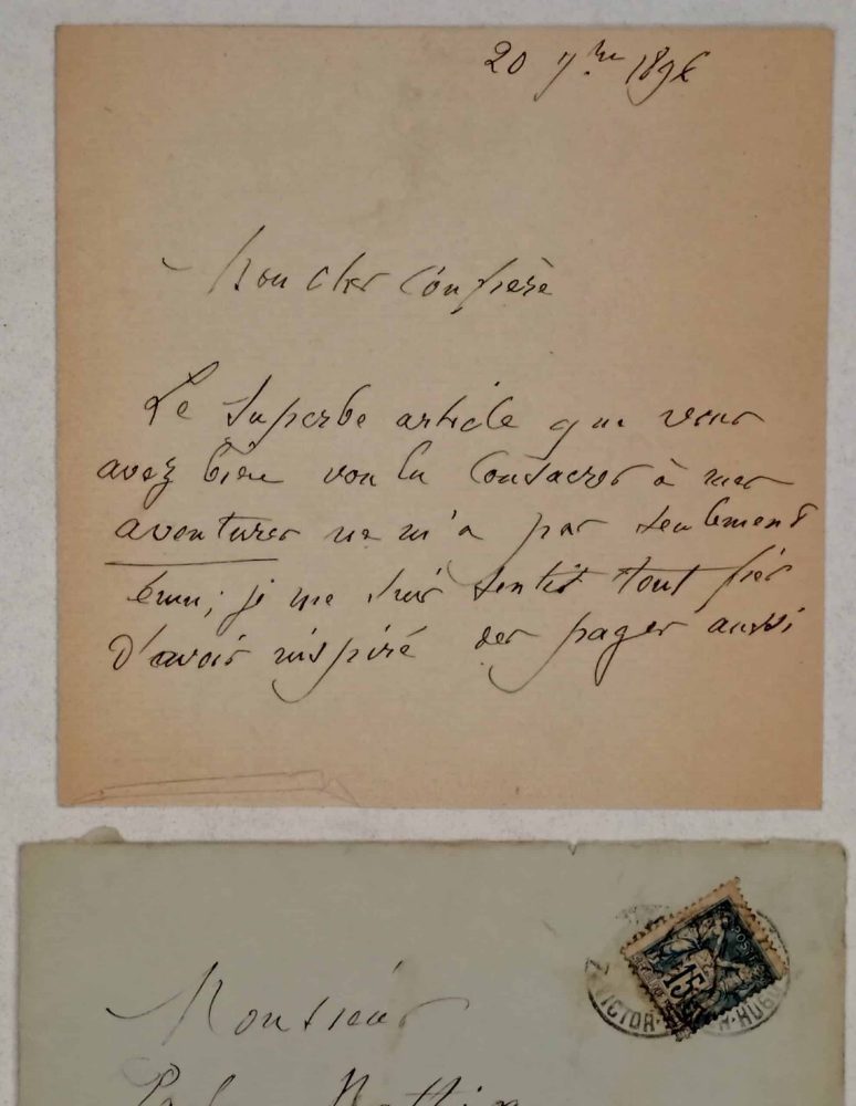 Lettre autographe manuscrite de remerciement signée de Henri Rochefort à Paul Mathiex datée de 1896
